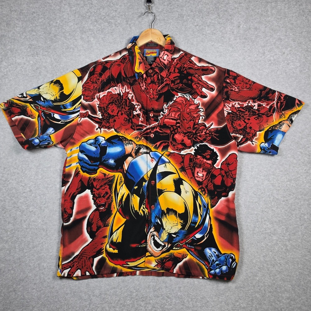 Vintage 2001 Marvel X-Men Button Down Shirt Mens Size XL Wolverine All Over Prin